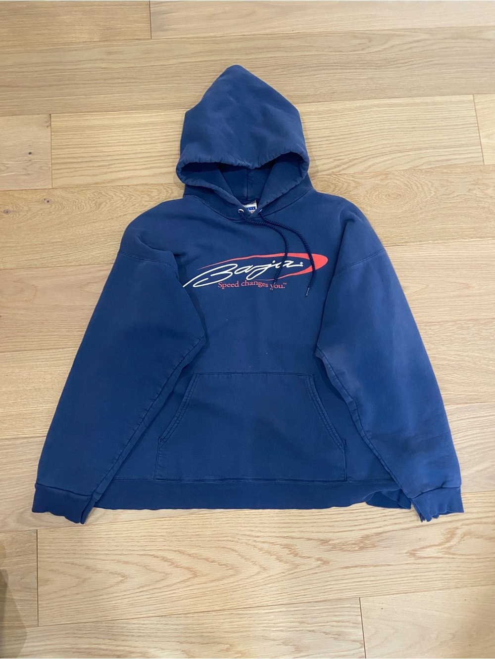 Vintage Baja Racing Navy Blue Hoodie Hanes Brand Size Large Y2K